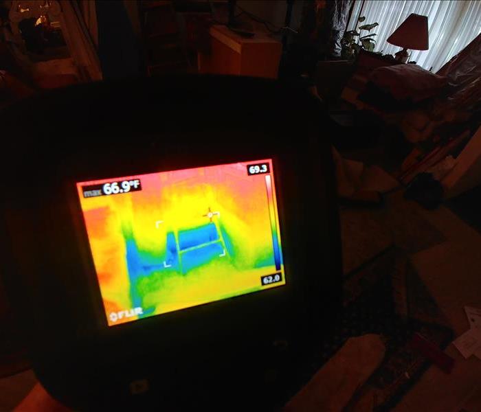 thermal image picture of same living room showing how wet it is